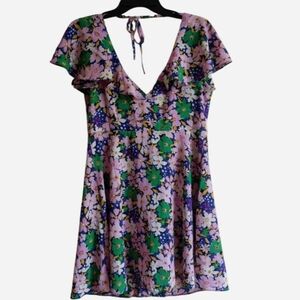 ASOS Design Colorful Floral Mini Tea Floral V-Neck Dress